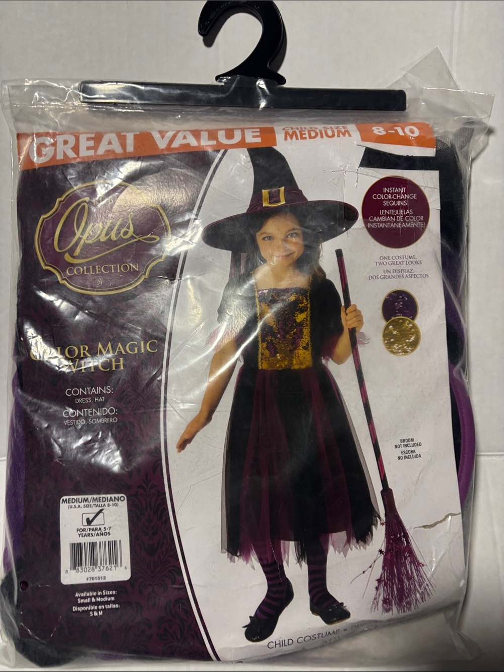 Girls' Purple Color change Magic Witch Costume - Medium